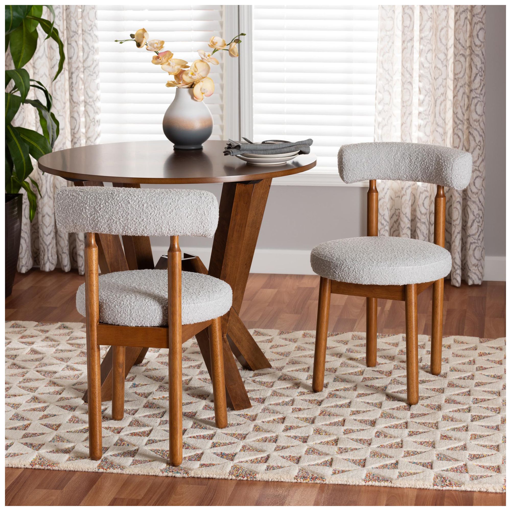 Image 2 Baxton Studio Edric Light Grey Boucle Fabric Wood 2-Piece Dining Chair Set more views