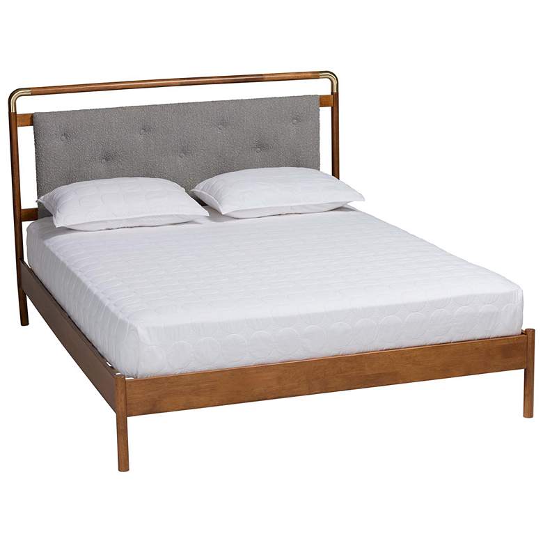 Image 1 Baxton Studio Edwina Light Grey Boucle Fabric Wood Queen Size Platform Bed