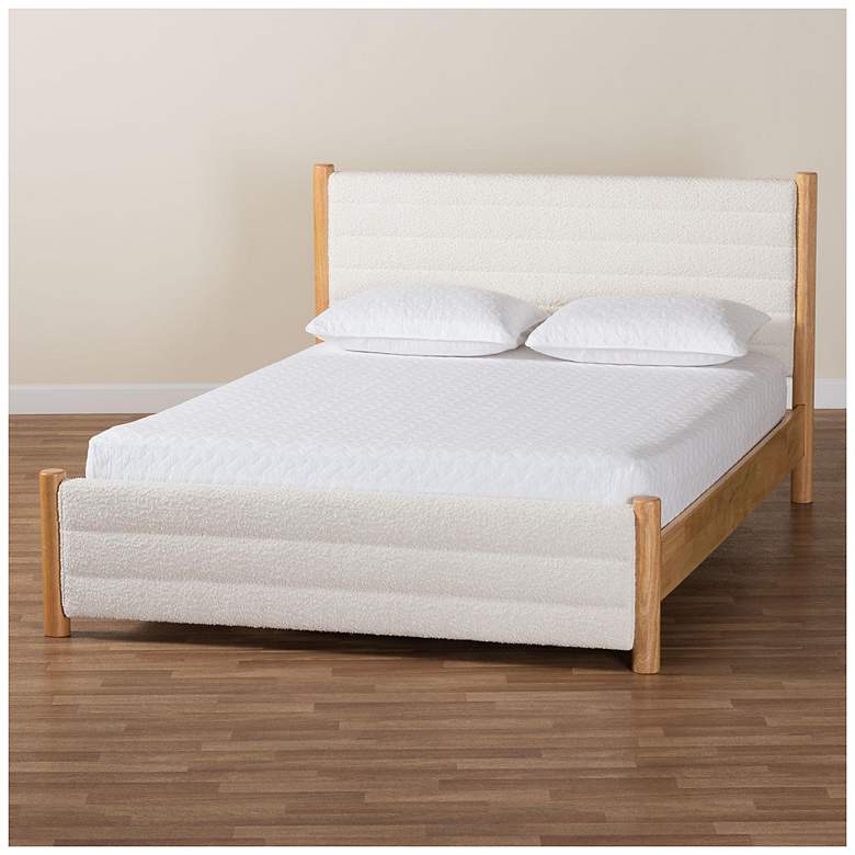 Image 1 Baxton Studio Eilert Modern Cream Boucle and Oak Brown Wood Queen Bed