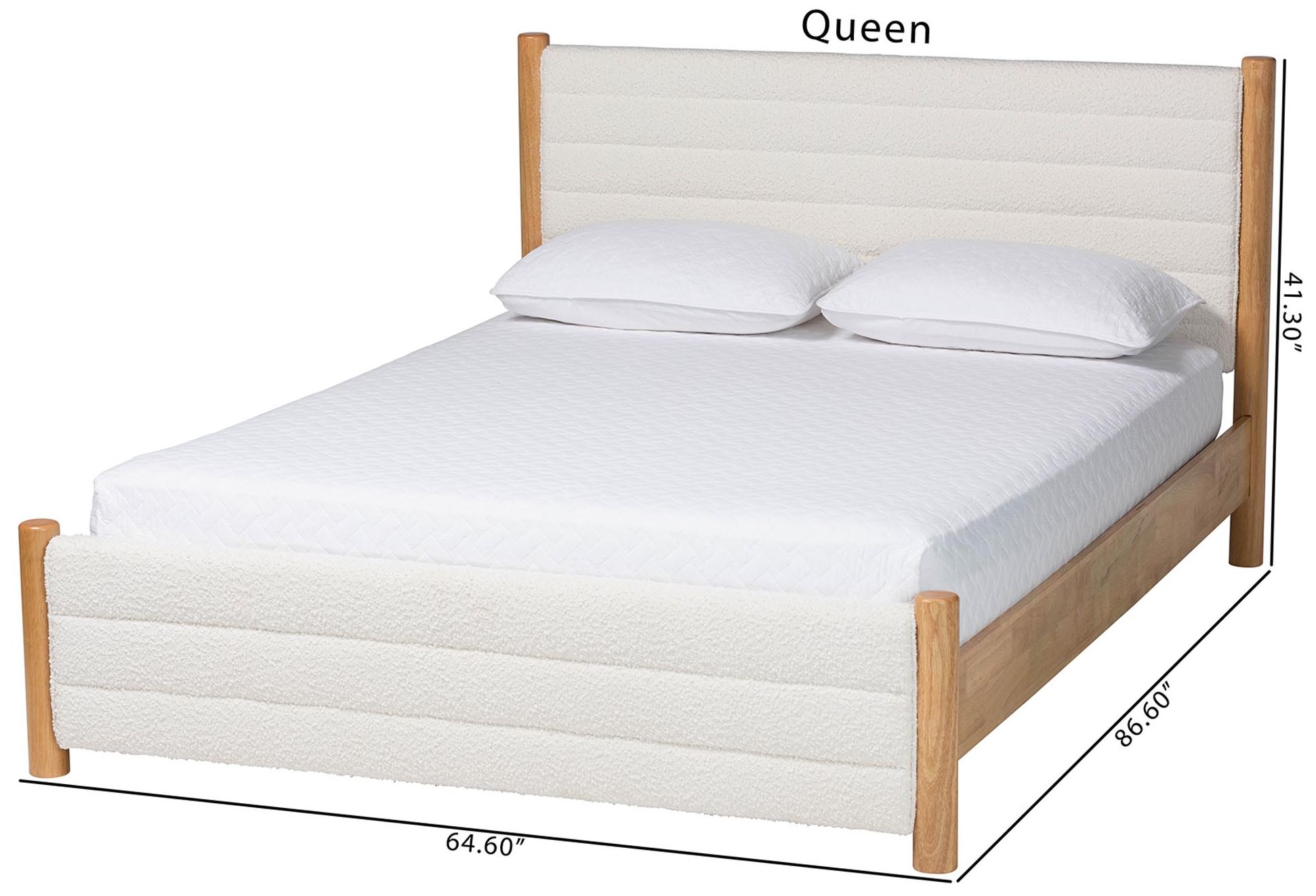 Baxton Studio Eilert Modern Cream Boucle and Oak Brown Wood Queen Bed