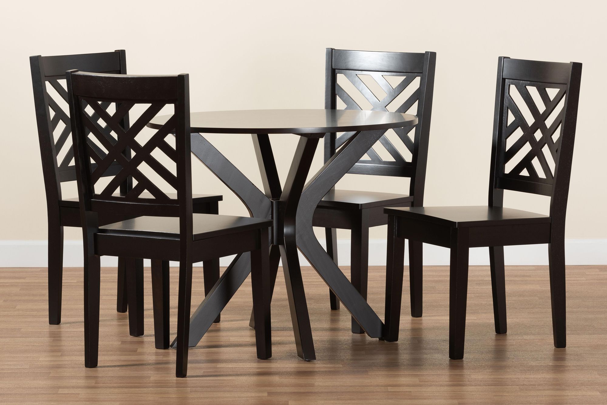 Baxton Studio Ela Dark Brown Wood 5-Piece Dining Set in scene