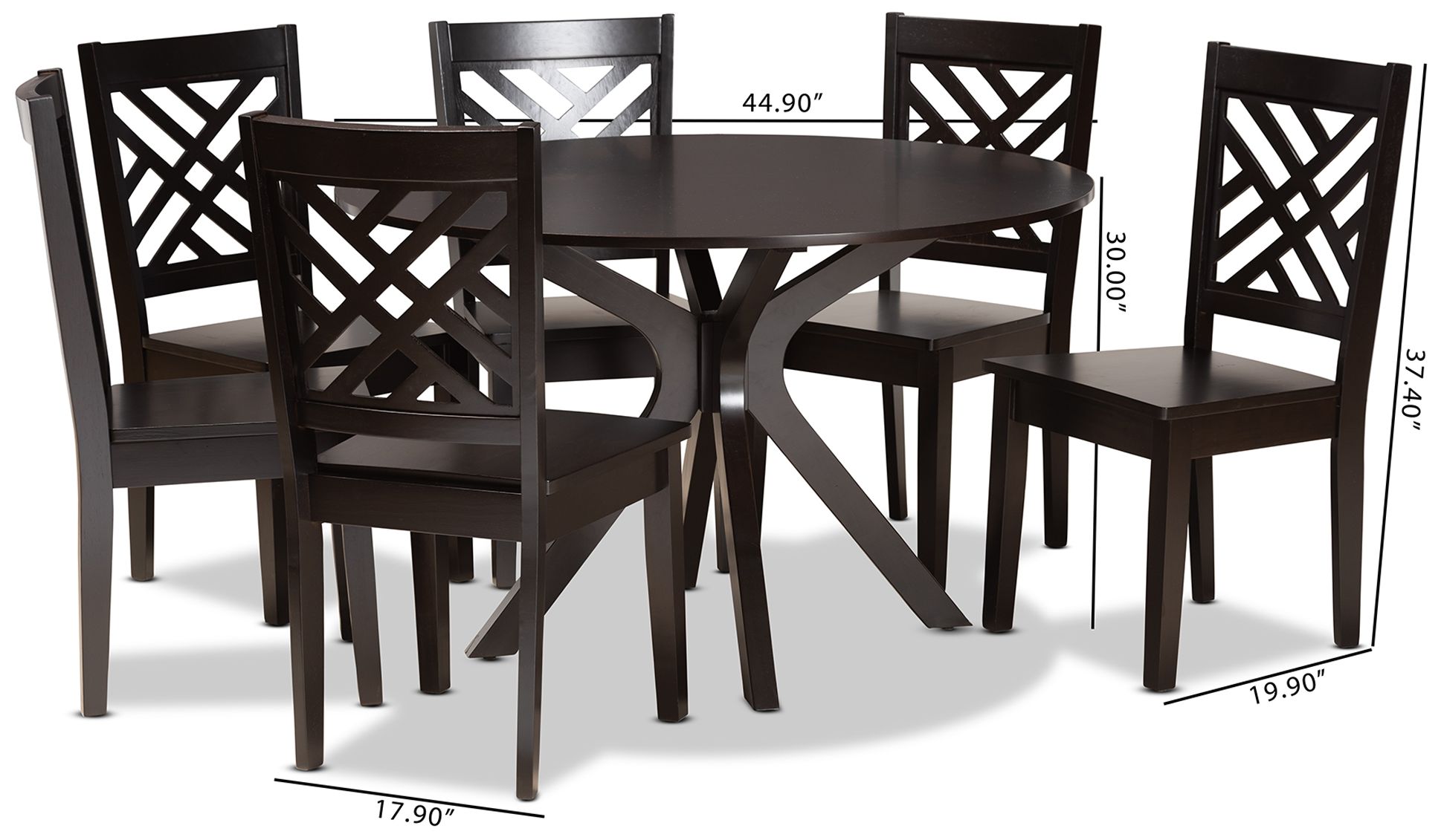 Baxton Studio Ela Dark Brown Wood 7-Piece Dining Set in scene