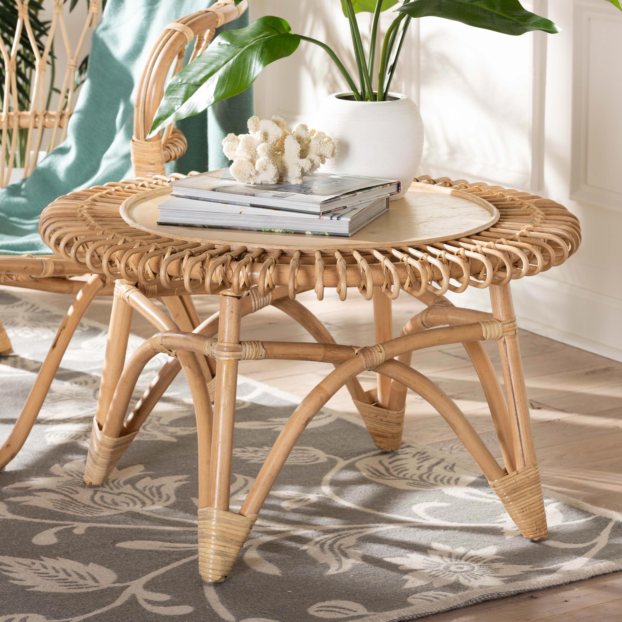 Baxton Studio Elani 31 W Natural Brown Rattan Coffee Table