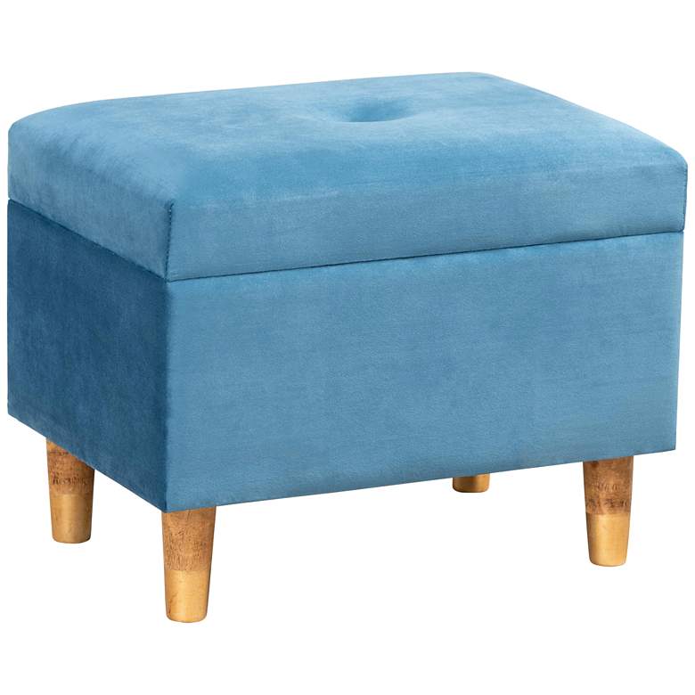 Image 2 Baxton Studio Elias Blue Velvet Tufted Storage Ottoman