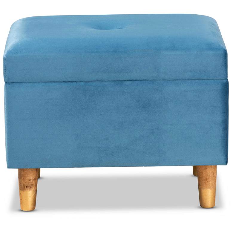 Image 5 Baxton Studio Elias Blue Velvet Tufted Storage Ottoman more views