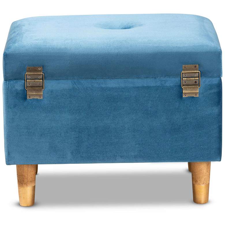 Image 6 Baxton Studio Elias Blue Velvet Tufted Storage Ottoman more views