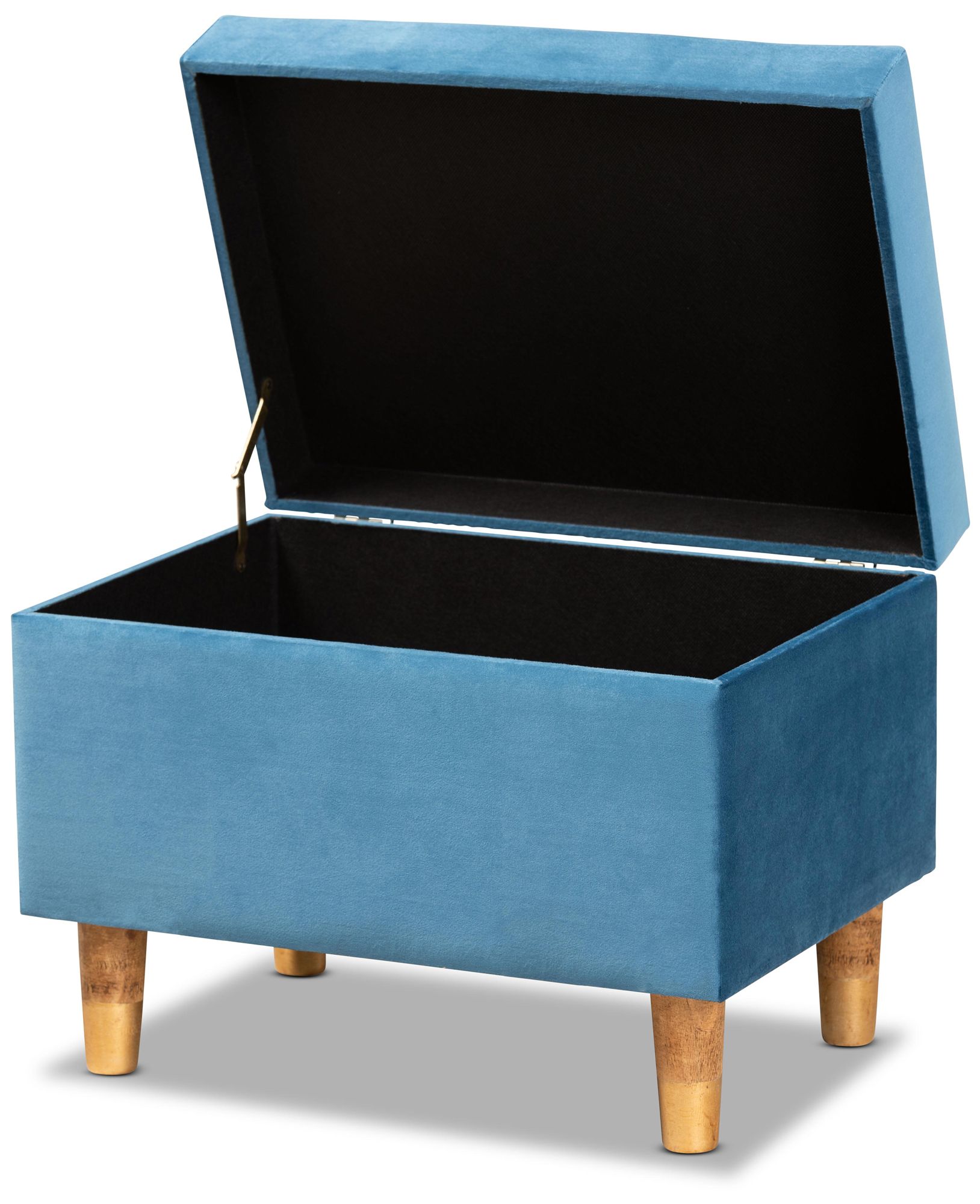 Baxton Studio Elias Blue Velvet Tufted Storage Ottoman