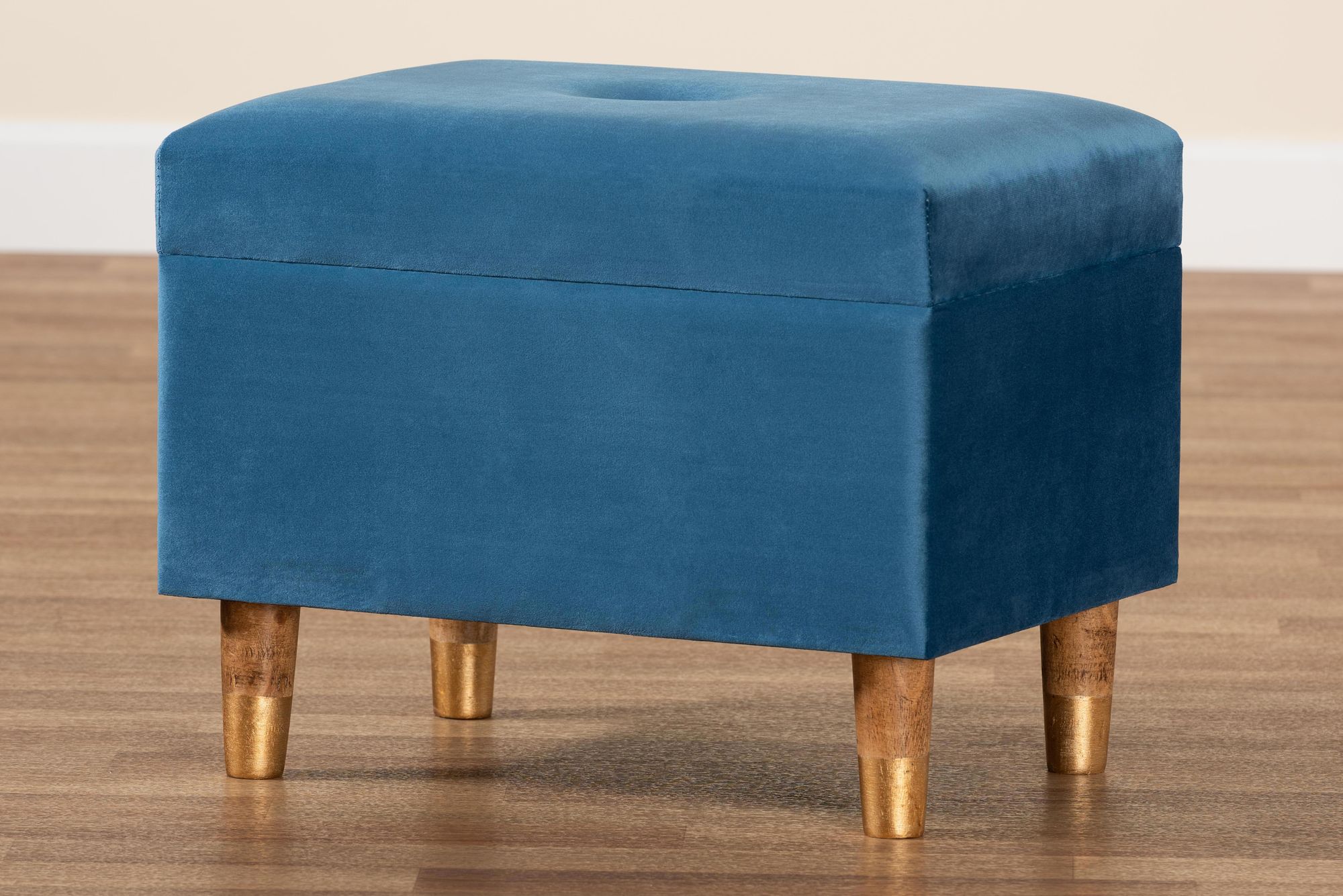 Baxton Studio Elias Blue Velvet Tufted Storage Ottoman