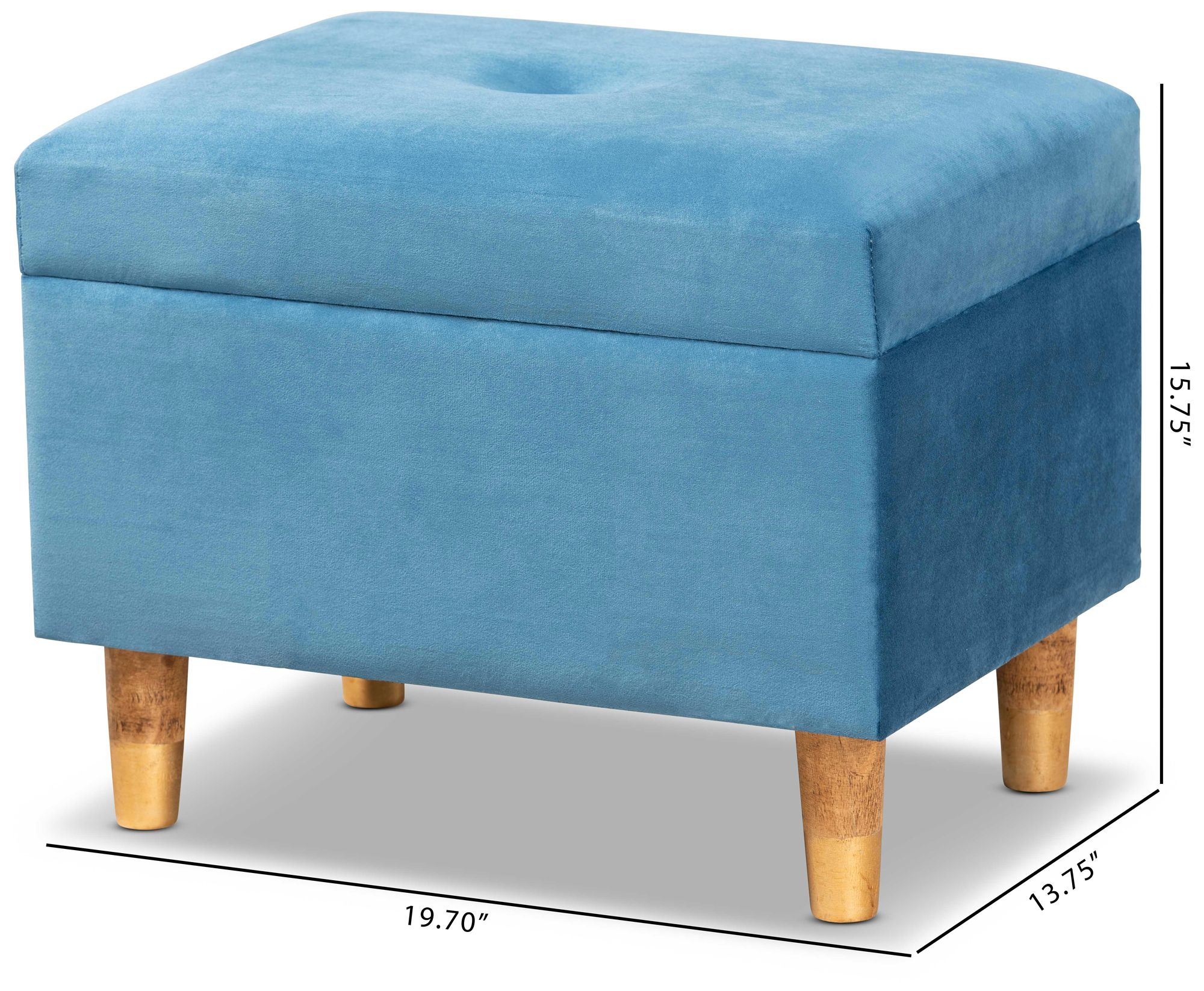 Baxton Studio Elias Blue Velvet Tufted Storage Ottoman