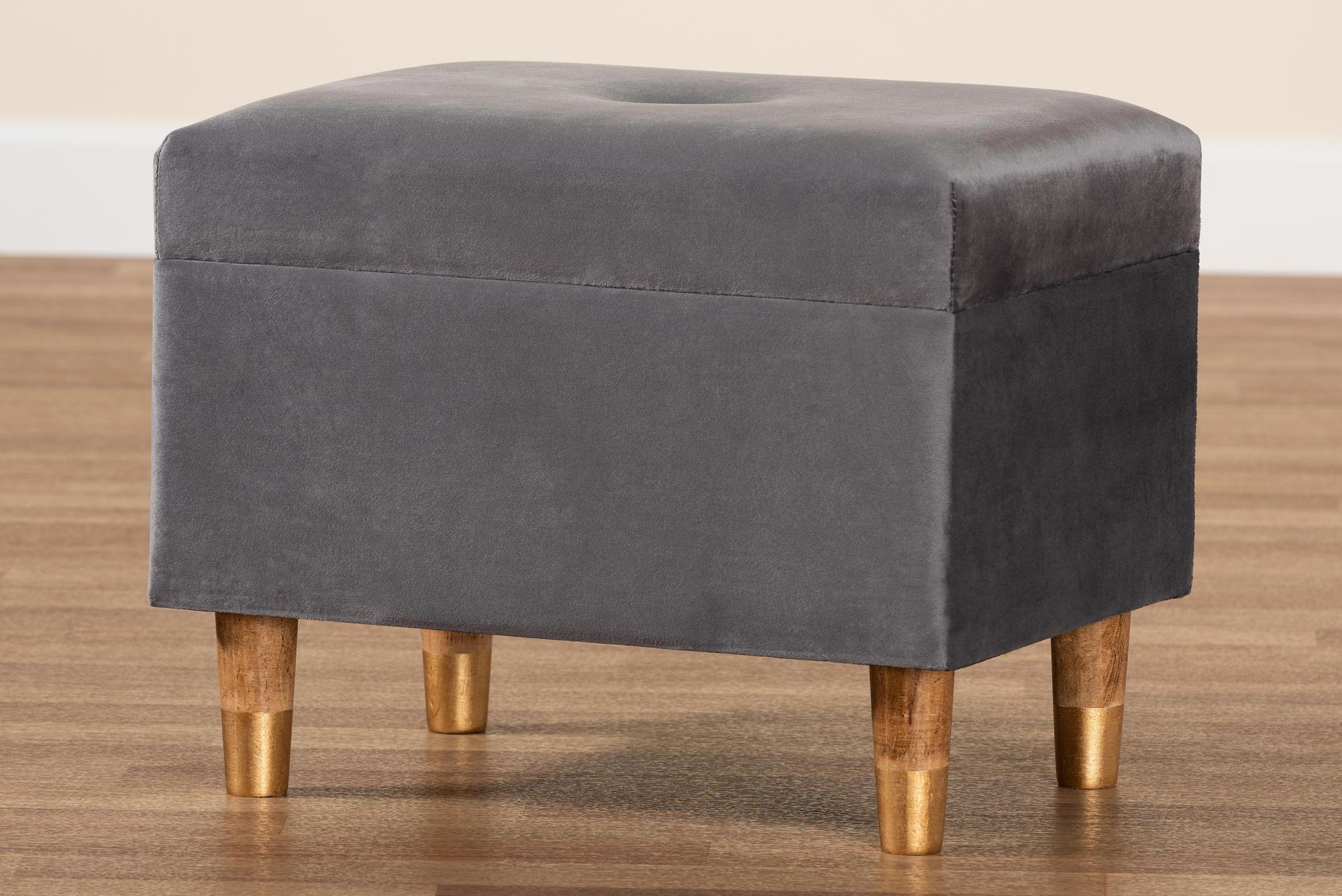 Baxton Studio Elias Gray Velvet Tufted Storage Ottoman