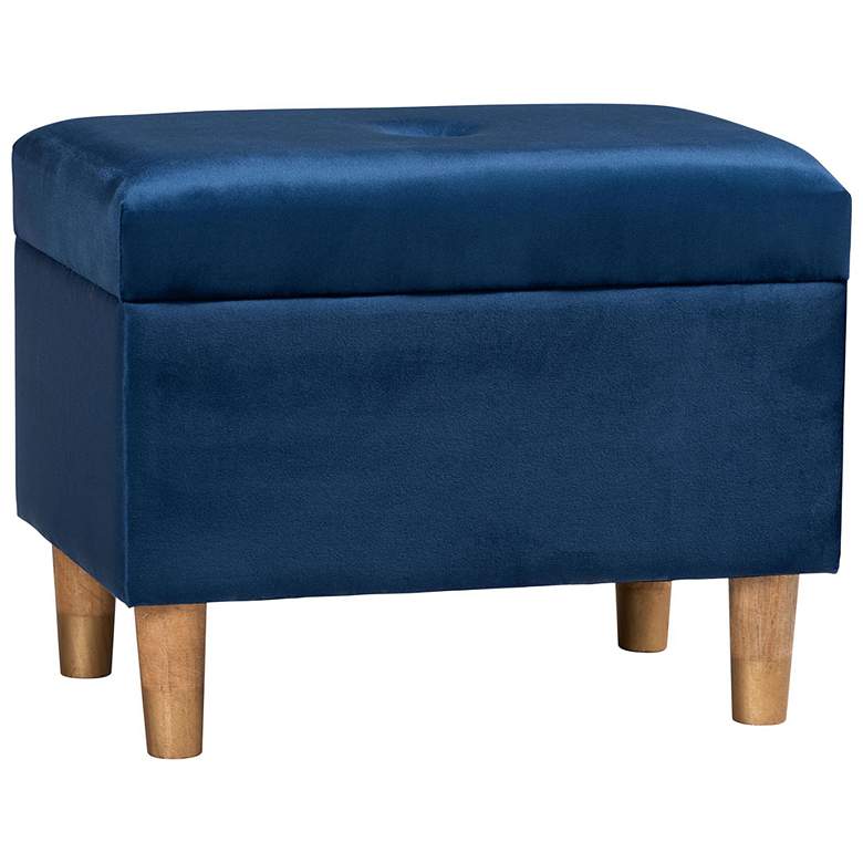 Image 1 Baxton Studio Elias Modern Navy Blue Velvet Fabric Storage Ottoman