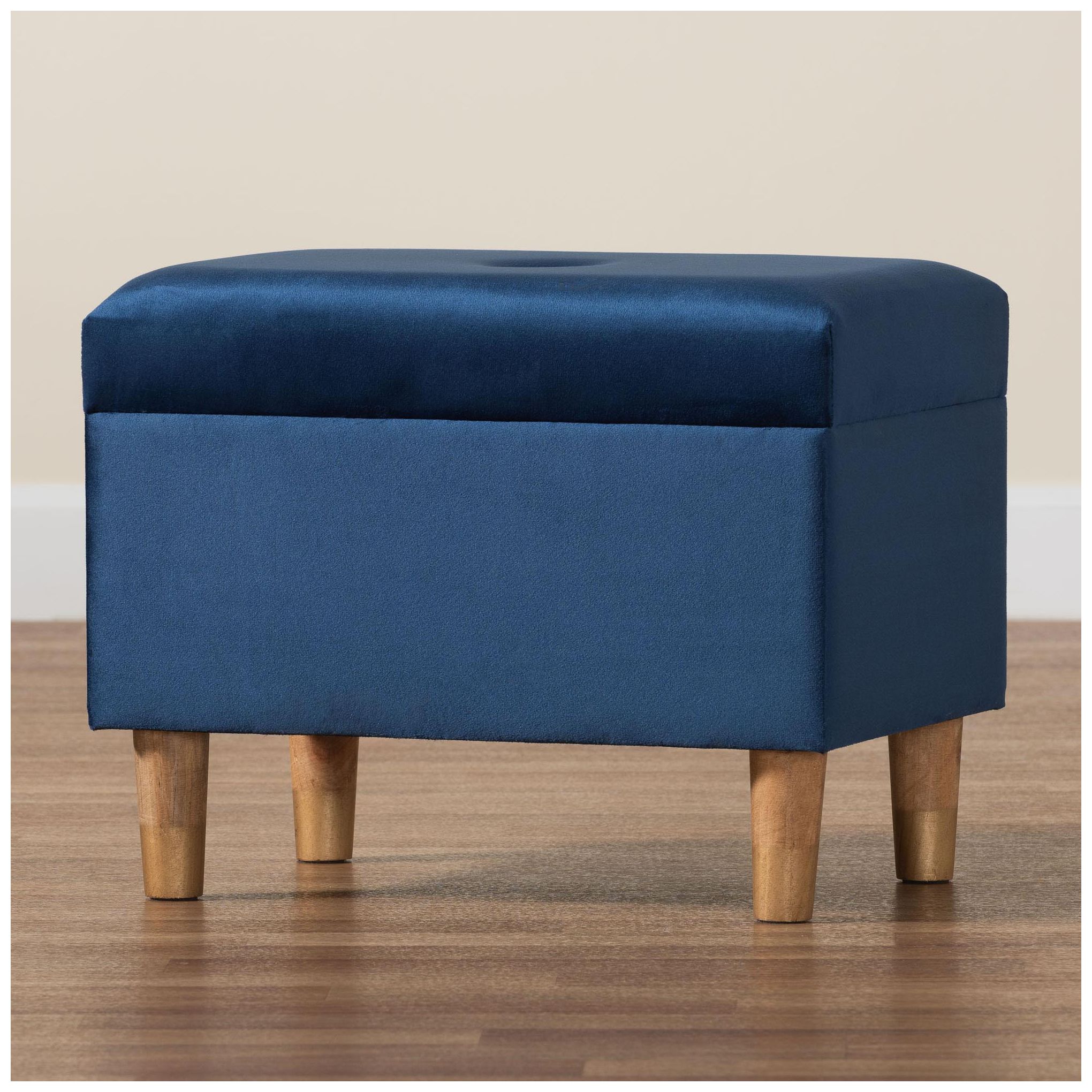 Image 3 Baxton Studio Elias Modern Navy Blue Velvet Fabric Storage Ottoman more views
