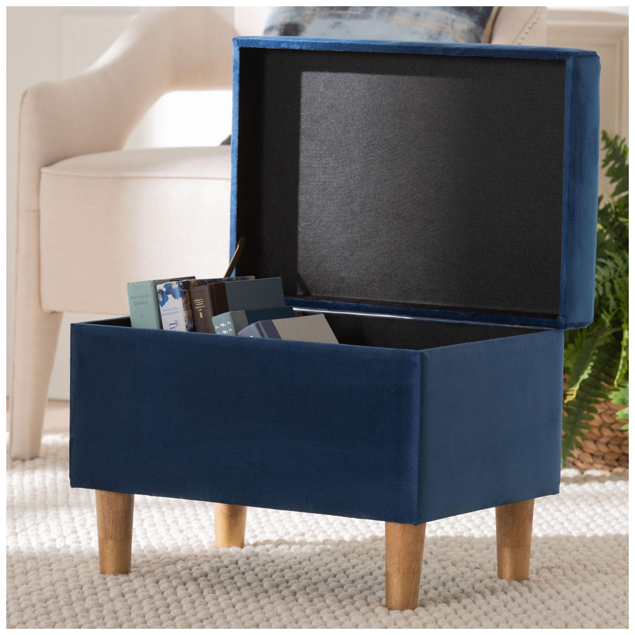 Baxton Studio Elias Modern Navy Blue Velvet Fabric Storage Ottoman