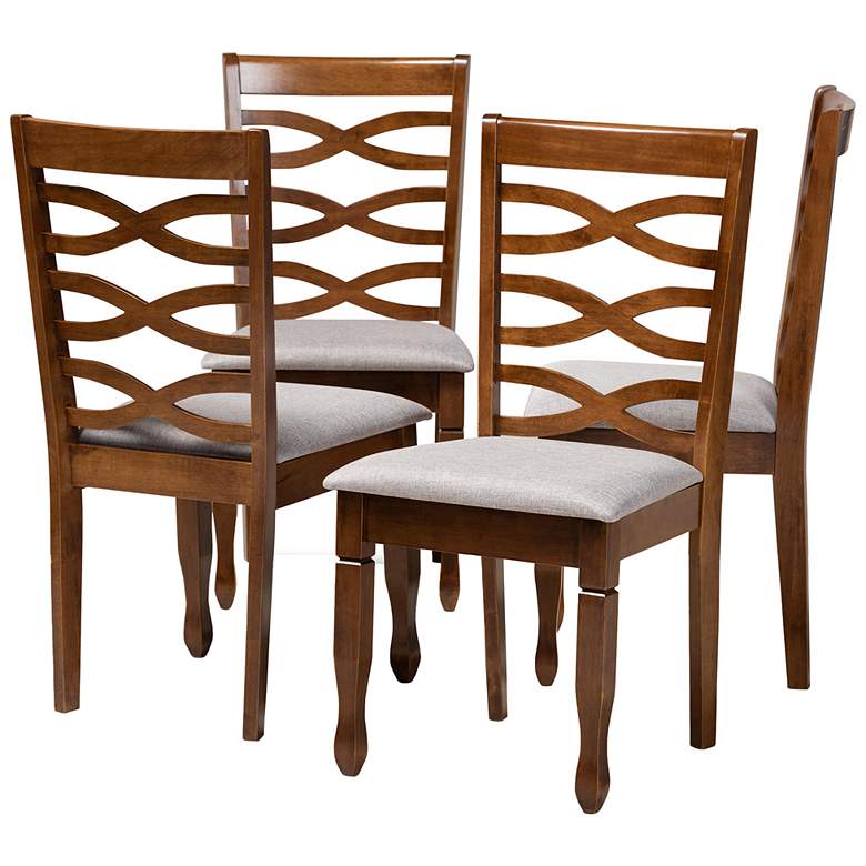 Image 1 Baxton Studio Elijah Grey Fabric Upholstered Wood 4-Piece Dining Chair Set