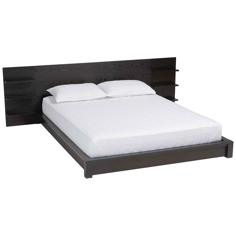 Image 2 Baxton Studio Elina Ebony Black Wood Queen Size Platform Bed with Shelves