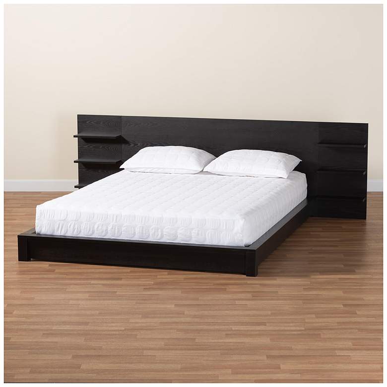 Image 1 Baxton Studio Elina Ebony Black Wood Queen Size Platform Bed with Shelves