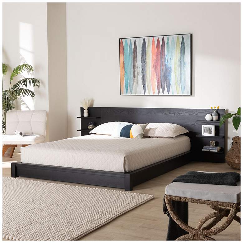 Image 3 Baxton Studio Elina Ebony Black Wood Queen Size Platform Bed with Shelves more views