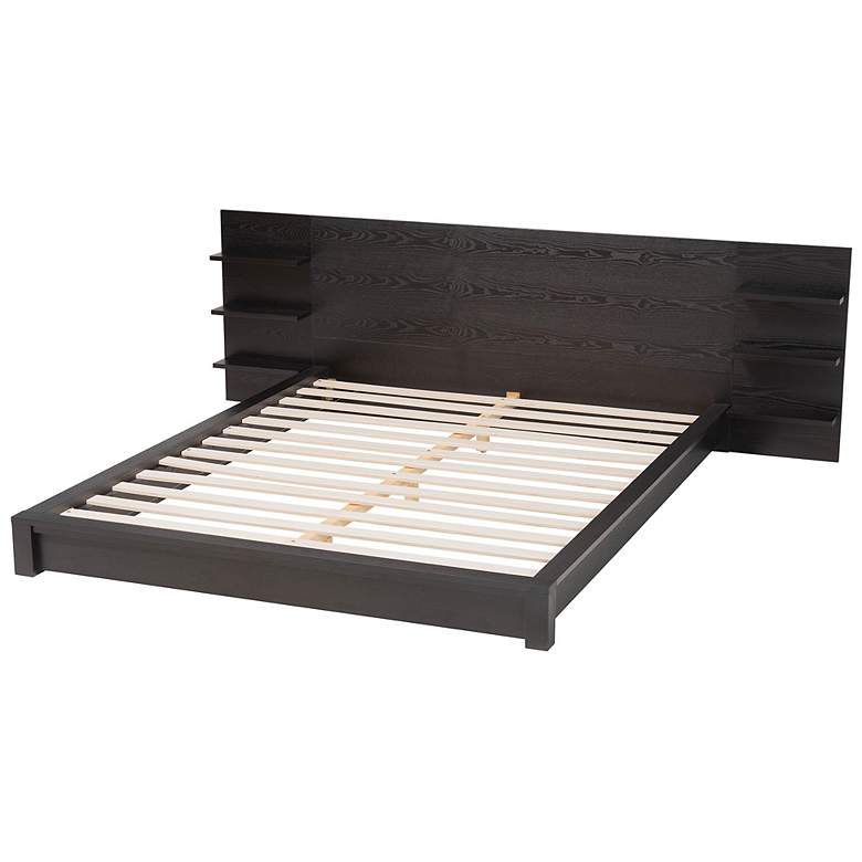 Image 5 Baxton Studio Elina Ebony Black Wood Queen Size Platform Bed with Shelves more views