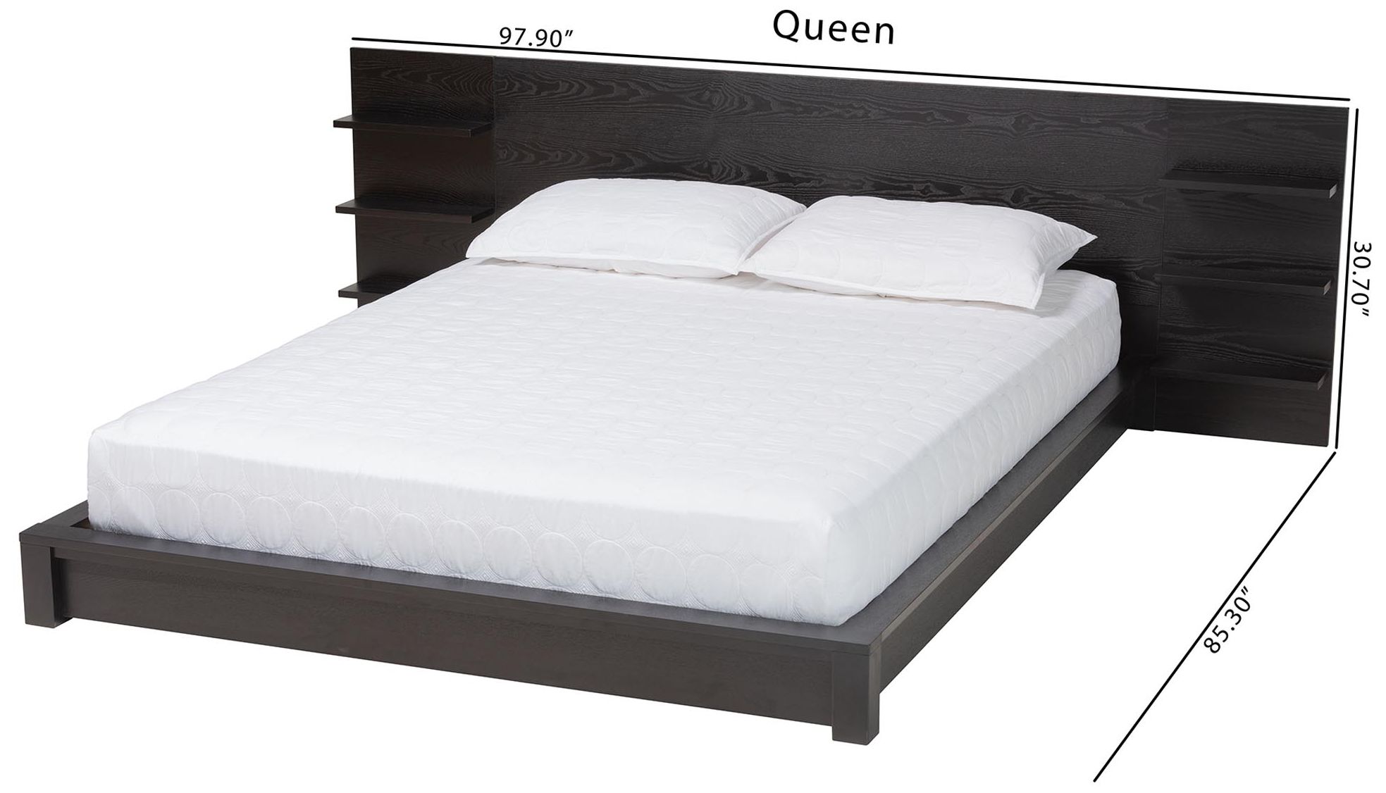 Baxton Studio Elina Ebony Black Wood Queen Size Platform Bed with Shelves