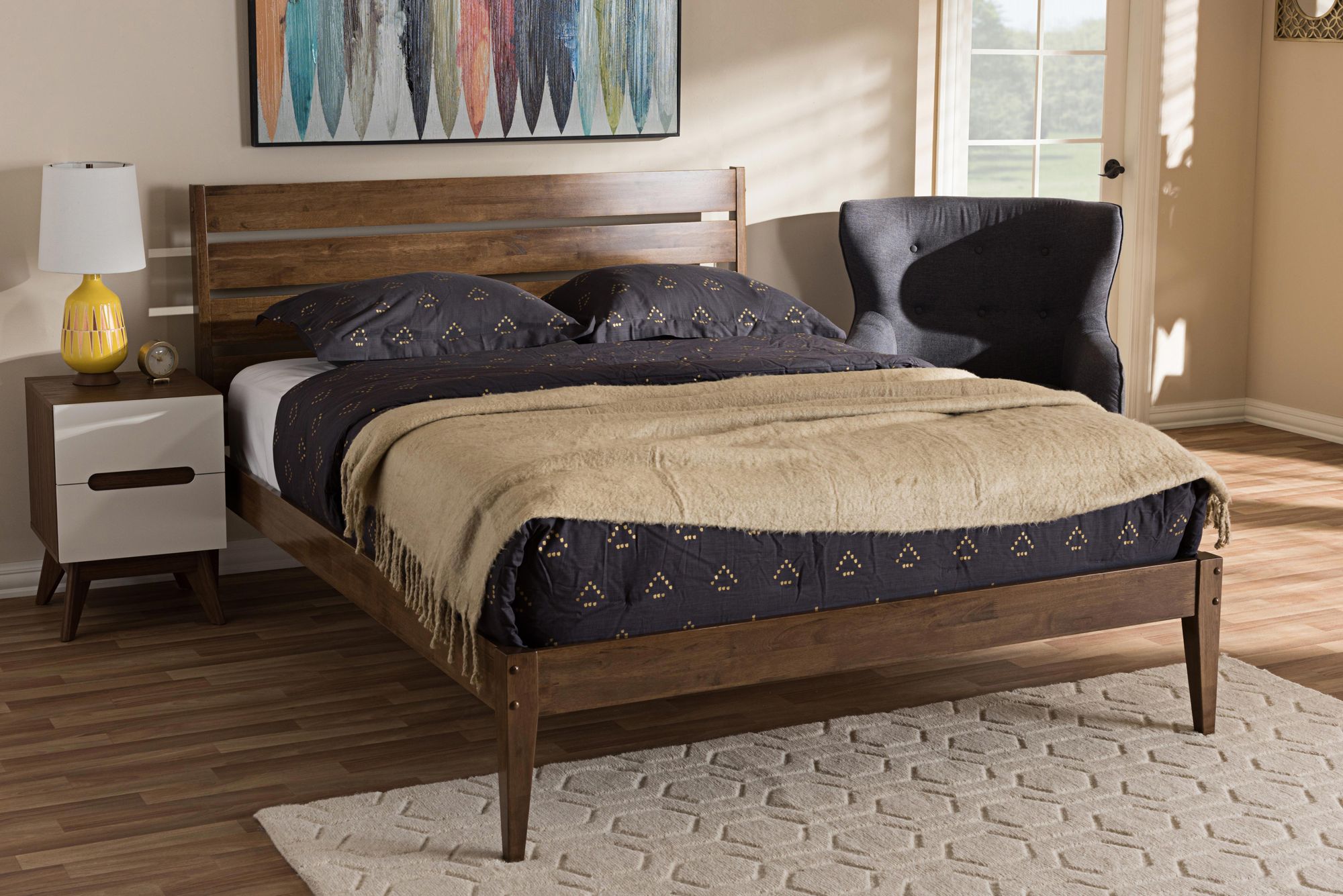 Baxton Studio Elmdon Walnut Wood King Platform Bed