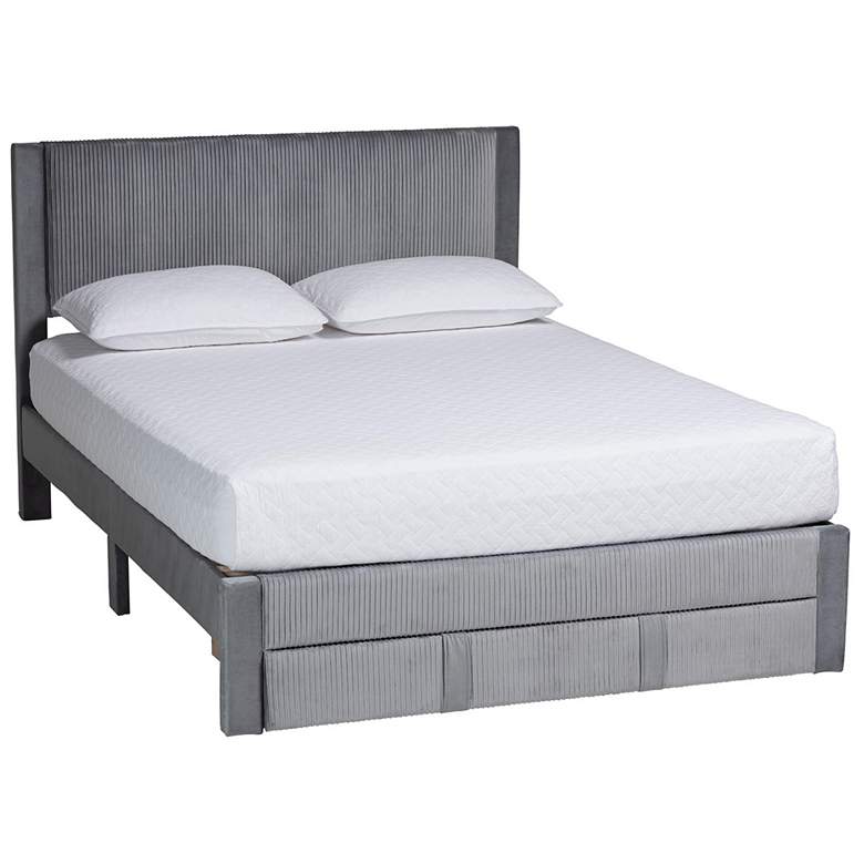 Image 2 Baxton Studio Elora Modern Grey Pleated Velvet Queen Size Storage Bed