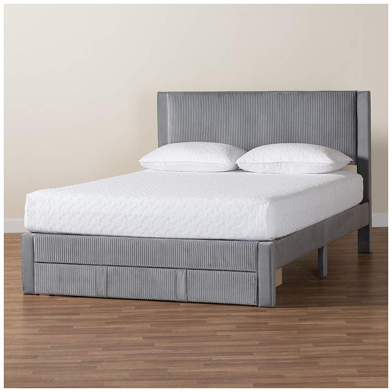 Image 1 Baxton Studio Elora Modern Grey Pleated Velvet Queen Size Storage Bed