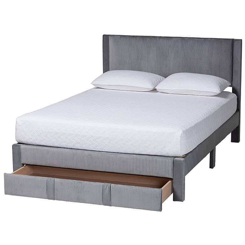 Image 4 Baxton Studio Elora Modern Grey Pleated Velvet Queen Size Storage Bed more views