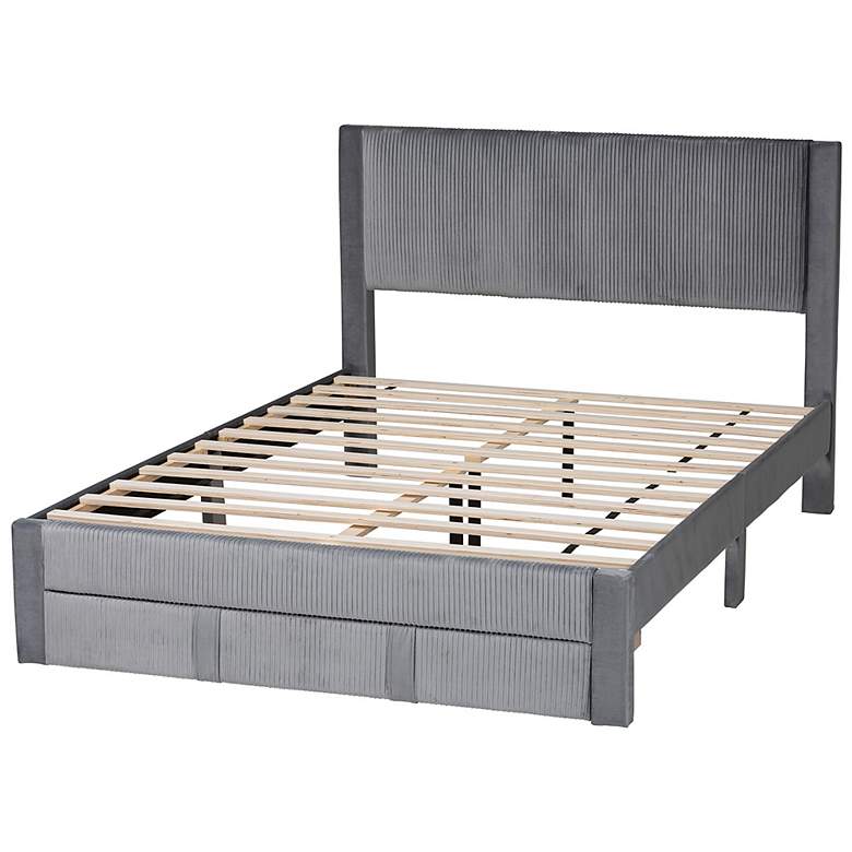 Image 6 Baxton Studio Elora Modern Grey Pleated Velvet Queen Size Storage Bed more views