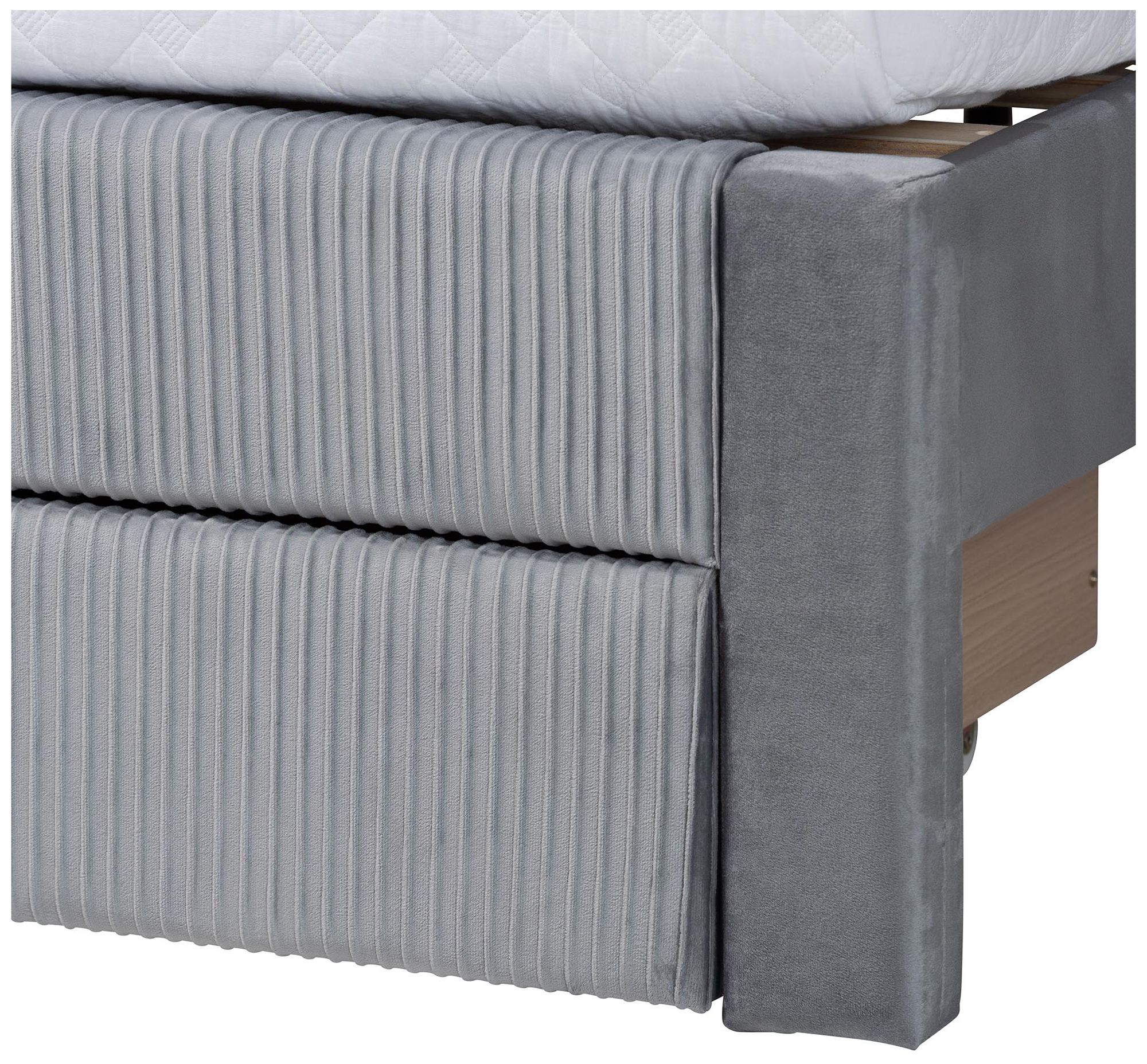Baxton Studio Elora Modern Grey Pleated Velvet Queen Size Storage Bed