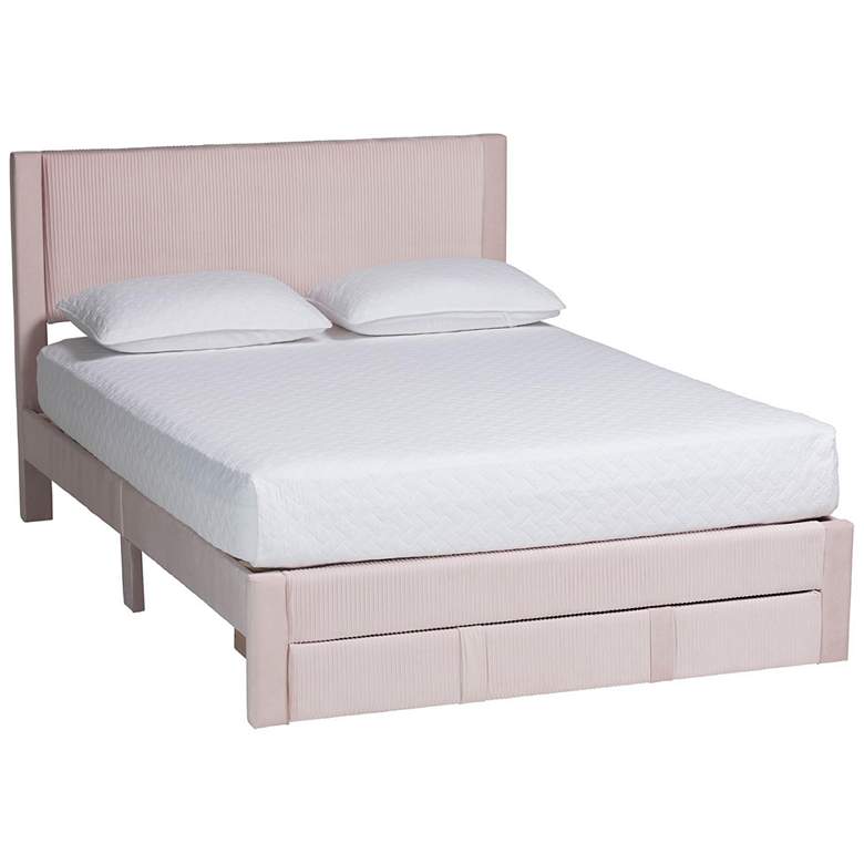 Image 2 Baxton Studio Elora Modern Light Pink Pleated Velvet Queen Size Storage Bed