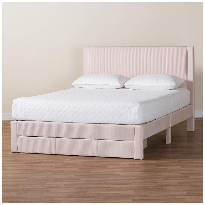 Image 1 Baxton Studio Elora Modern Light Pink Pleated Velvet Queen Size Storage Bed