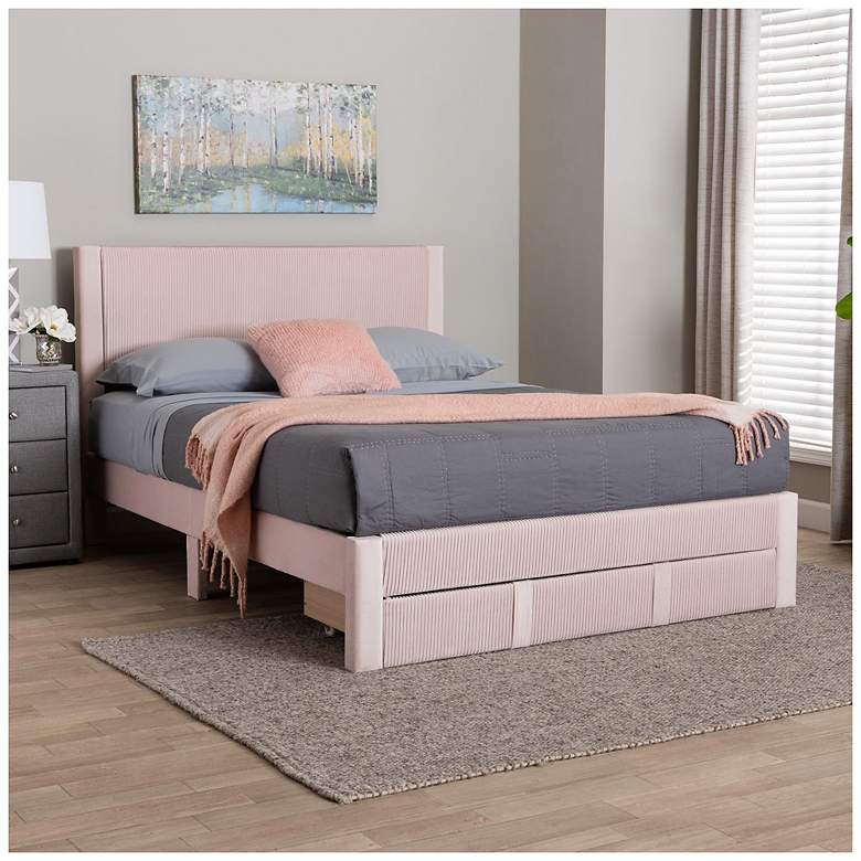 Image 3 Baxton Studio Elora Modern Light Pink Pleated Velvet Queen Size Storage Bed more views