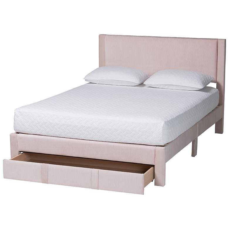 Image 4 Baxton Studio Elora Modern Light Pink Pleated Velvet Queen Size Storage Bed more views