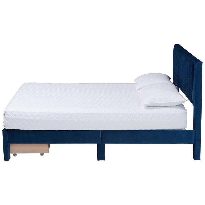 Image 5 Baxton Studio Elora Modern Navy Blue Pleated Velvet Queen Size Storage Bed more views
