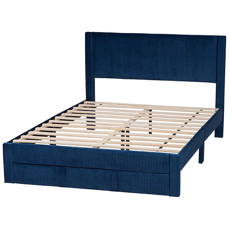 Image 6 Baxton Studio Elora Modern Navy Blue Pleated Velvet Queen Size Storage Bed more views
