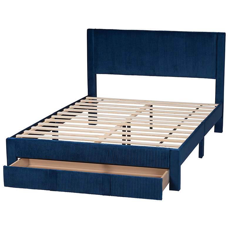 Image 7 Baxton Studio Elora Modern Navy Blue Pleated Velvet Queen Size Storage Bed more views