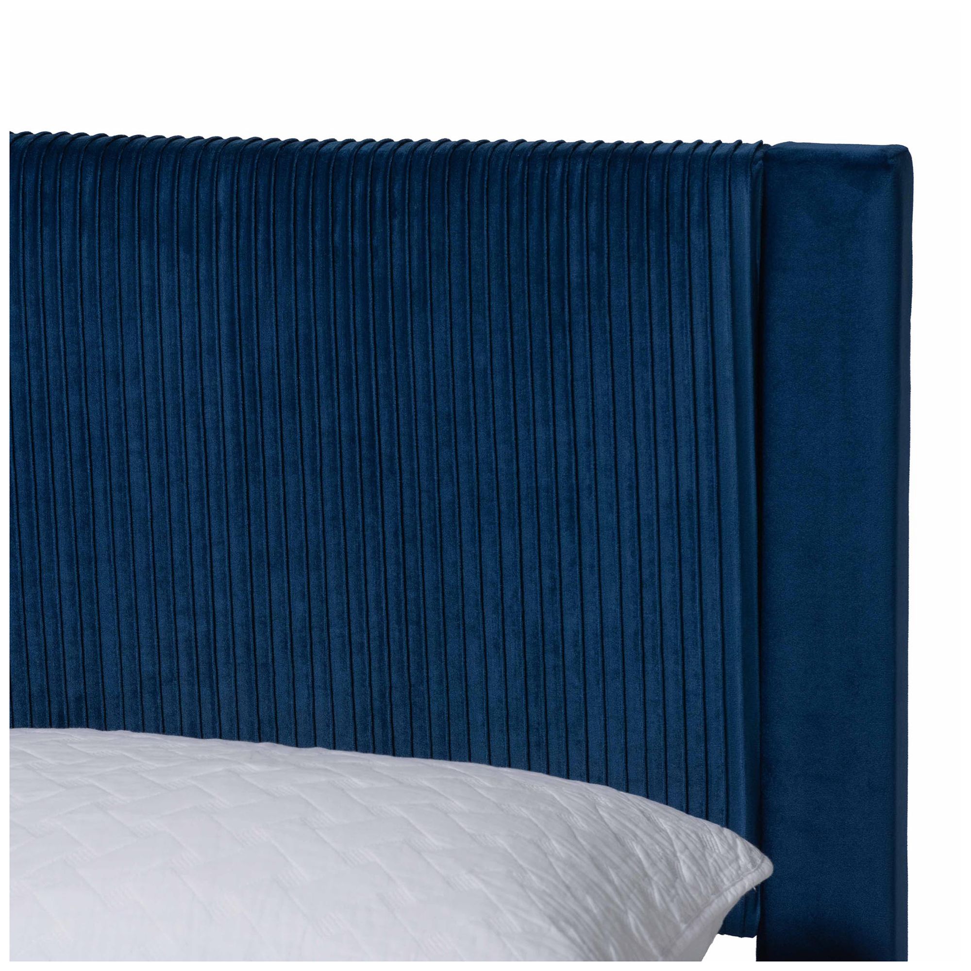 Baxton Studio Elora Modern Navy Blue Pleated Velvet Queen Size Storage Bed