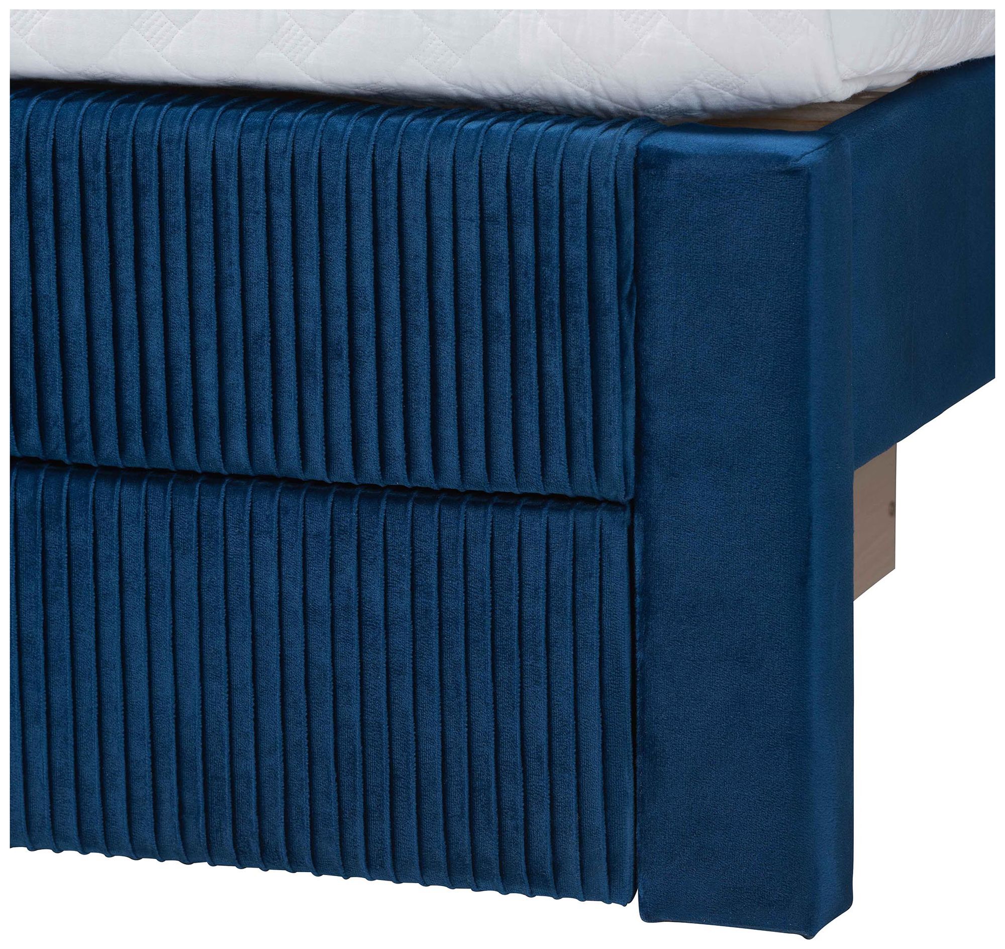 Baxton Studio Elora Modern Navy Blue Pleated Velvet Queen Size Storage Bed