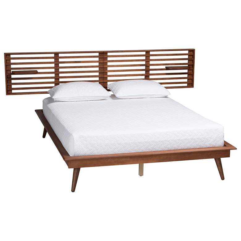 Image 2 Baxton Studio Elvina Ash Walnut Wood King Size Platform Bed with Shelves