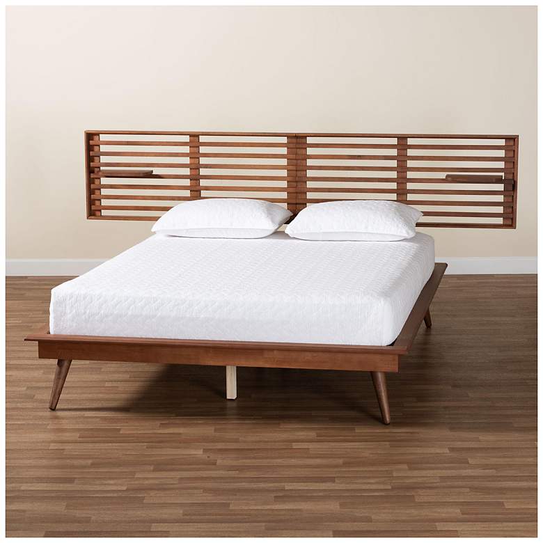 Image 1 Baxton Studio Elvina Ash Walnut Wood King Size Platform Bed with Shelves