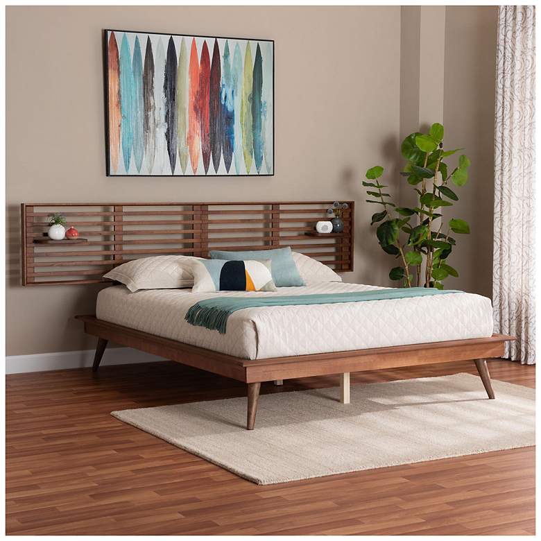 Image 3 Baxton Studio Elvina Ash Walnut Wood King Size Platform Bed with Shelves more views