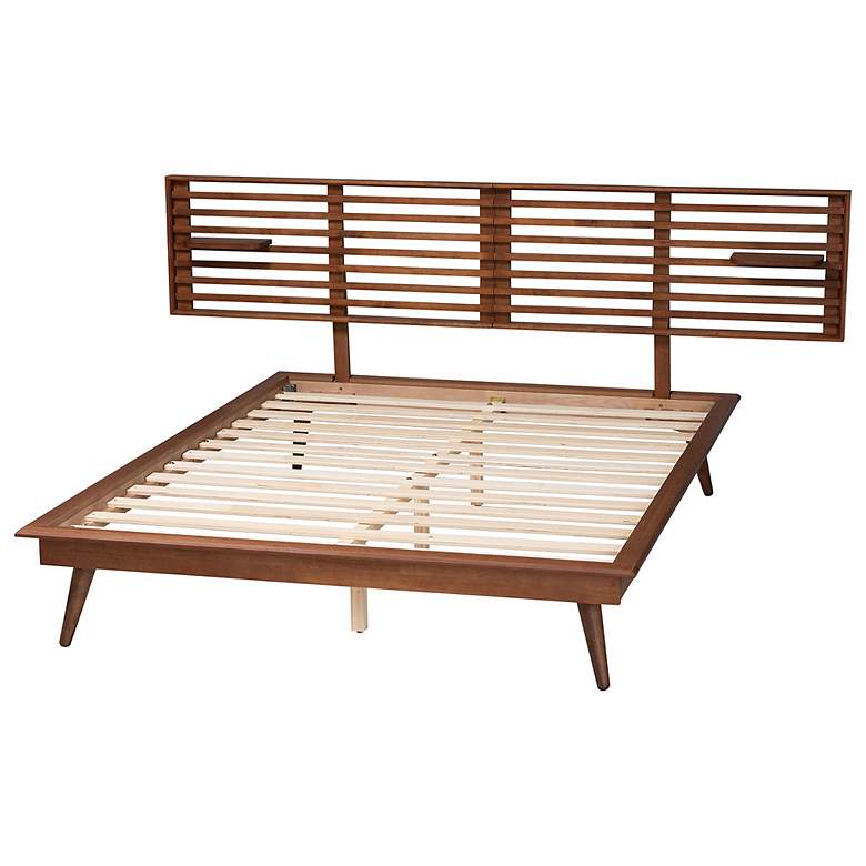 Image 5 Baxton Studio Elvina Ash Walnut Wood King Size Platform Bed with Shelves more views