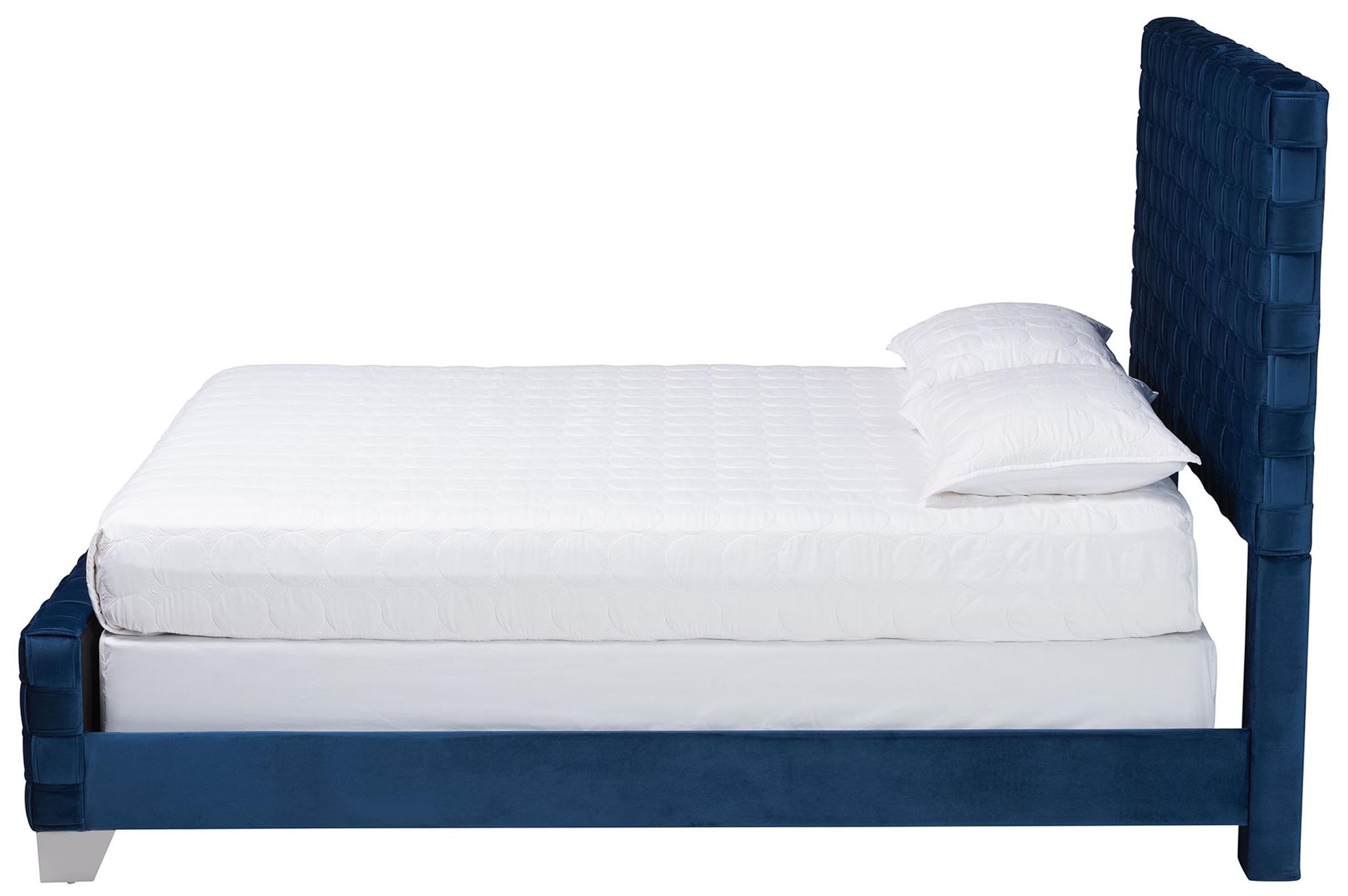 Image 4 Baxton Studio Emlyn Glam Navy Blue Velvet Fabric Queen Size Panel Bed more views