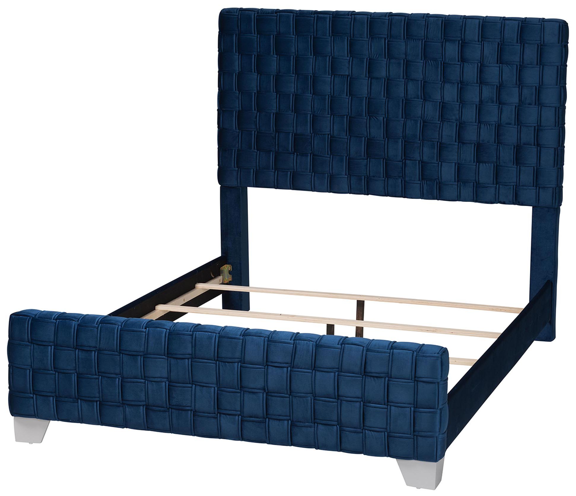 Image 5 Baxton Studio Emlyn Glam Navy Blue Velvet Fabric Queen Size Panel Bed more views