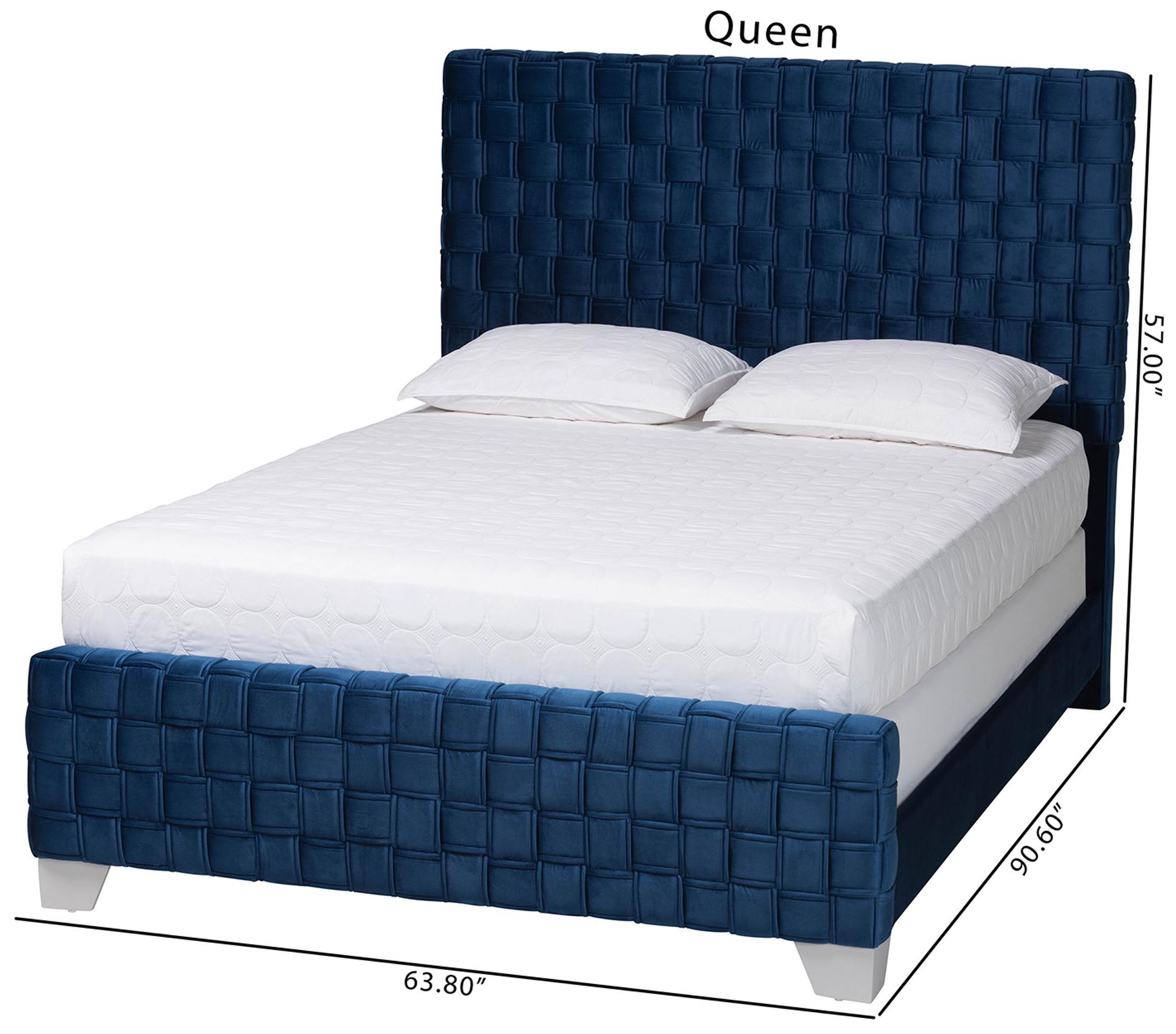 Baxton Studio Emlyn Glam Navy Blue Velvet Fabric Queen Size Panel Bed