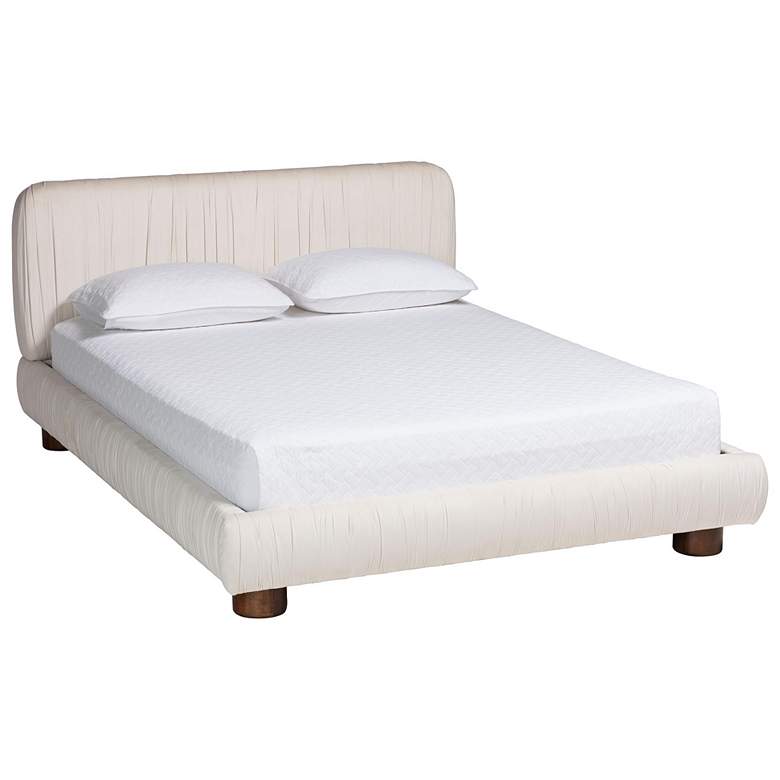 Image 2 Baxton Studio Emsley Luxe Ivory Pleated Velvet Queen Size Platform Bed