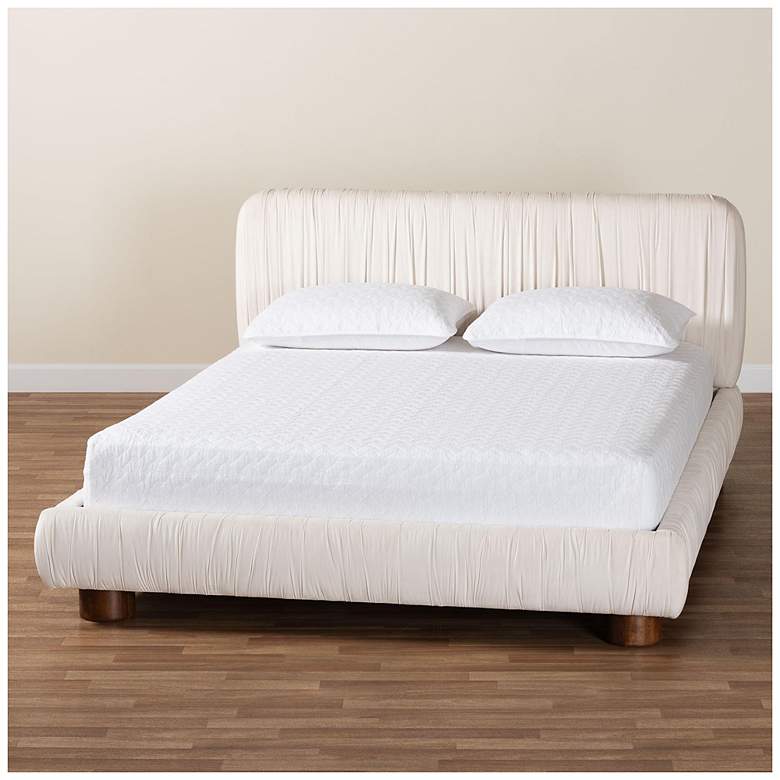 Image 1 Baxton Studio Emsley Luxe Ivory Pleated Velvet Queen Size Platform Bed