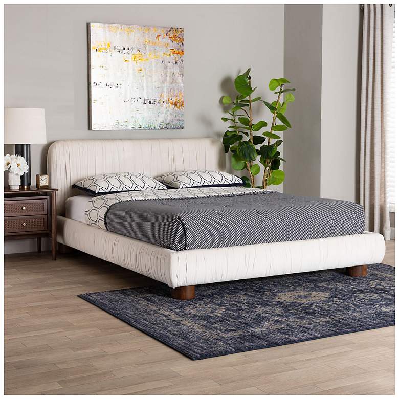 Image 3 Baxton Studio Emsley Luxe Ivory Pleated Velvet Queen Size Platform Bed more views