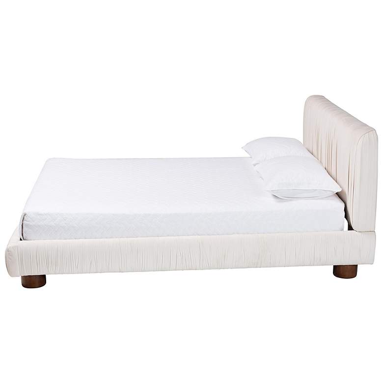 Image 4 Baxton Studio Emsley Luxe Ivory Pleated Velvet Queen Size Platform Bed more views