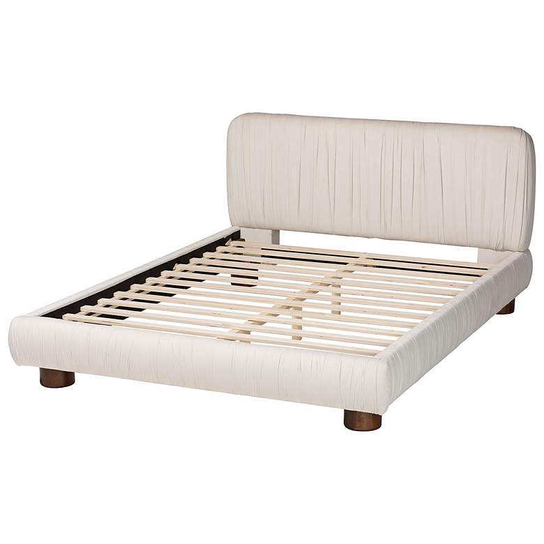 Image 5 Baxton Studio Emsley Luxe Ivory Pleated Velvet Queen Size Platform Bed more views